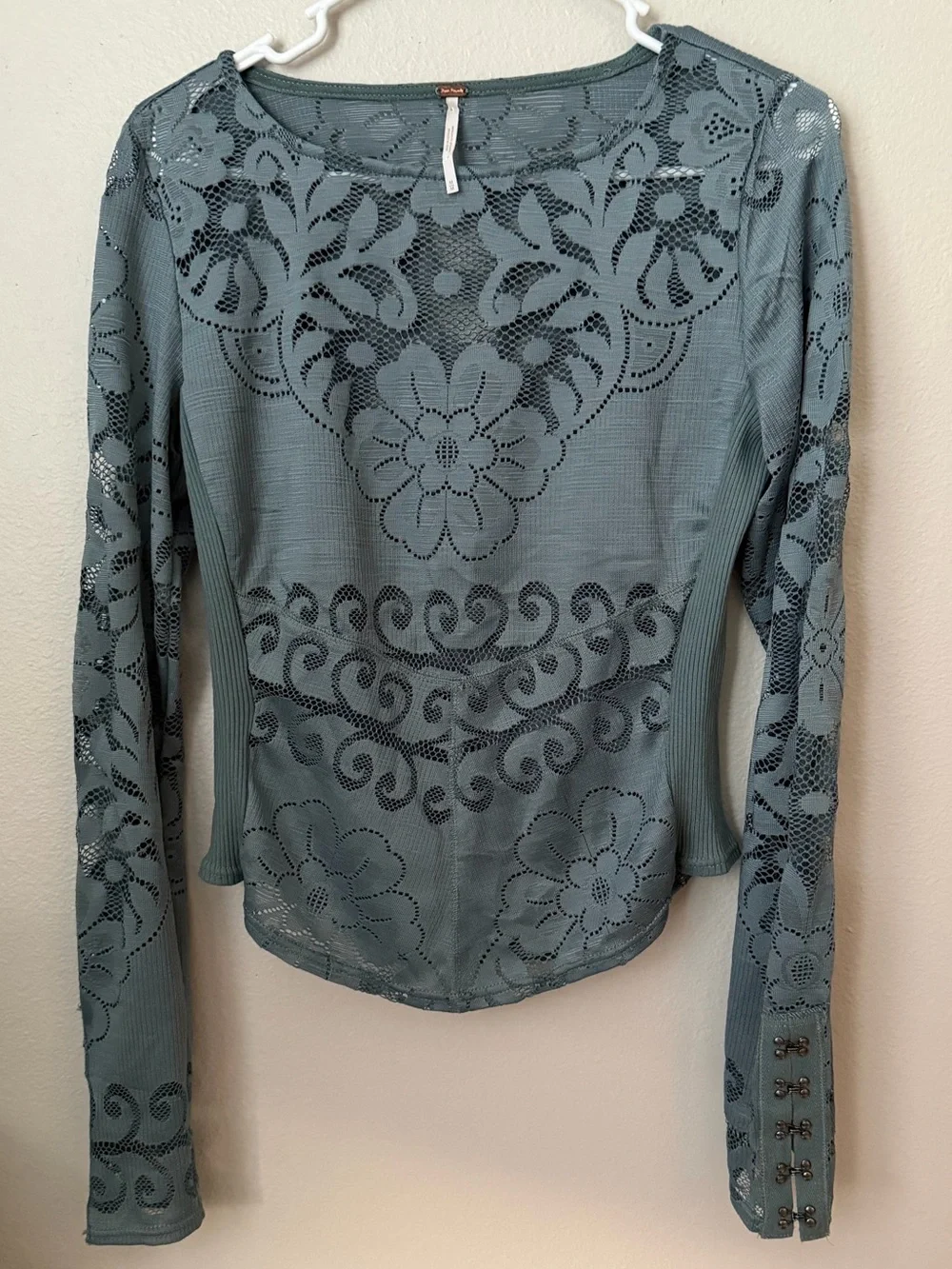 Free People Wild Roses Mesh Long Sleeve Top Blue Floral Y2K Fairycore Boho M